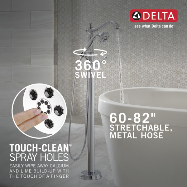 Delta® Single Handle Floor Mount Tub Filler Trim With Hand Shower - Less Handle In Chrome MODEL#: T4797-FL-LHP--H795--R4700-FL-0-large