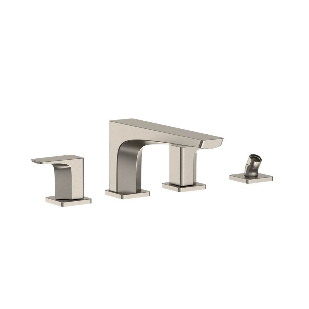 TOTO GE Two-Handle Deck-Mount Roman Tub Filler Trim with Handshower, Brushed Nick-shop