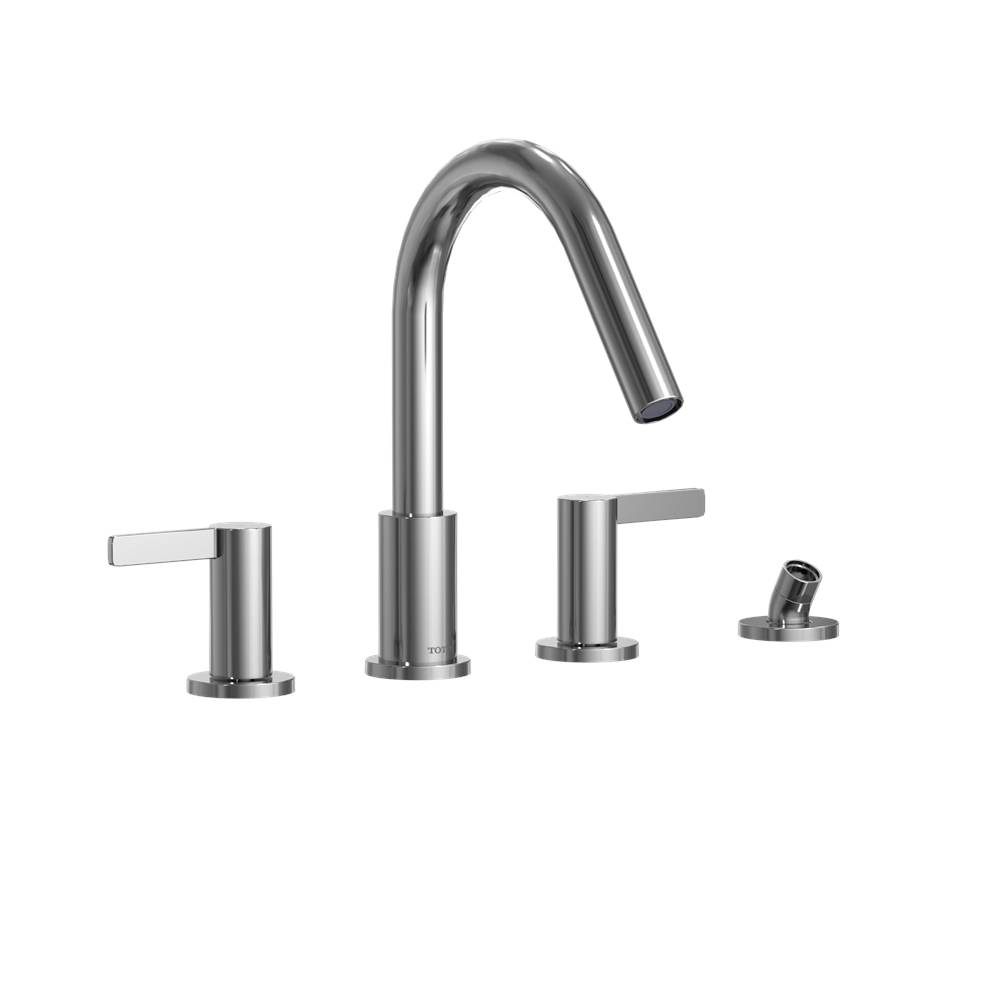 TOTO GF Two Lever Handle Deck-Mount Roman Tub Filler Trim with Handshower, Polish-shop