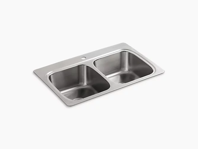 Verse™33" x 22" x 9-1/4" top-mount double-equal bowl kitchen sink with single faucet hole K-5267-1-NA-related