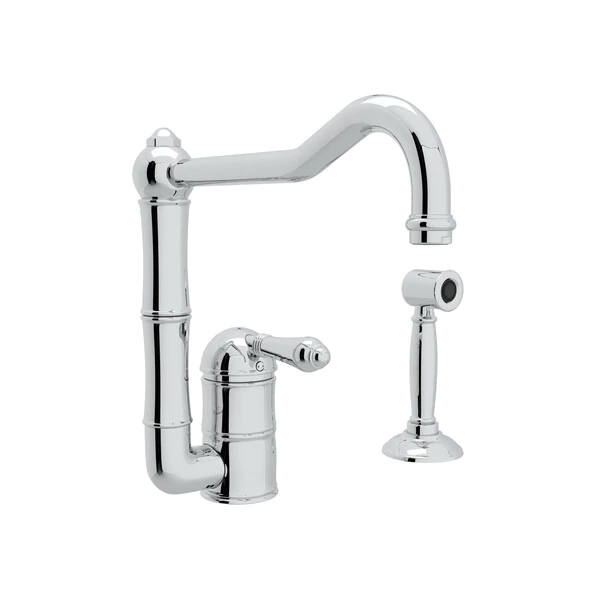 Acqui Single Hole Column Spout Kitchen Faucet With Sidespray - Polished Chrome With Metal Lever Handle | Model Number: A3608LMWSAPC-2-0