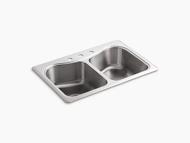 Staccato™33" x 22" x 8-5/16" top-mount double-equal bowl kitchen sink with 3 faucet holes K-3369-3-NA-related