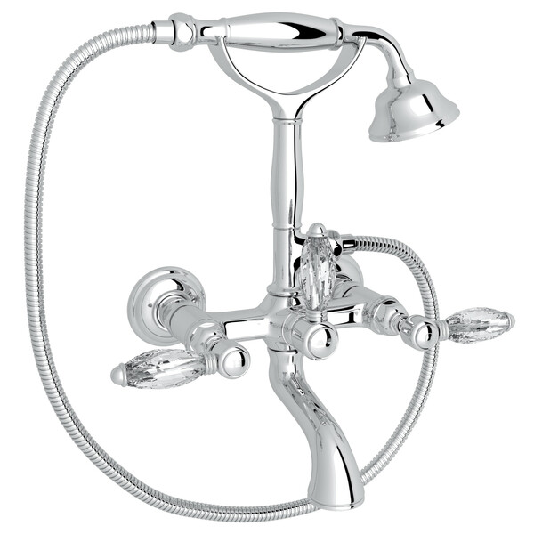 Exposed Wall Mount Tub Filler with Handshower - Polished Chrome with Crystal Metal Lever Handle | Model Number: A1401LCAPC-related