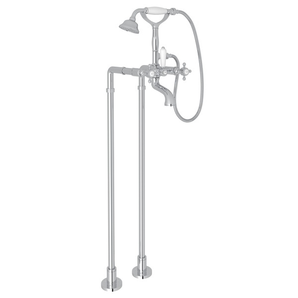 Exposed Floor Mount Tub Filler with Handshower and Floor Pillar Legs or Supply Unions - Polished Chrome with Cross Handle | Model Number: AKIT1401NXMAPC-related