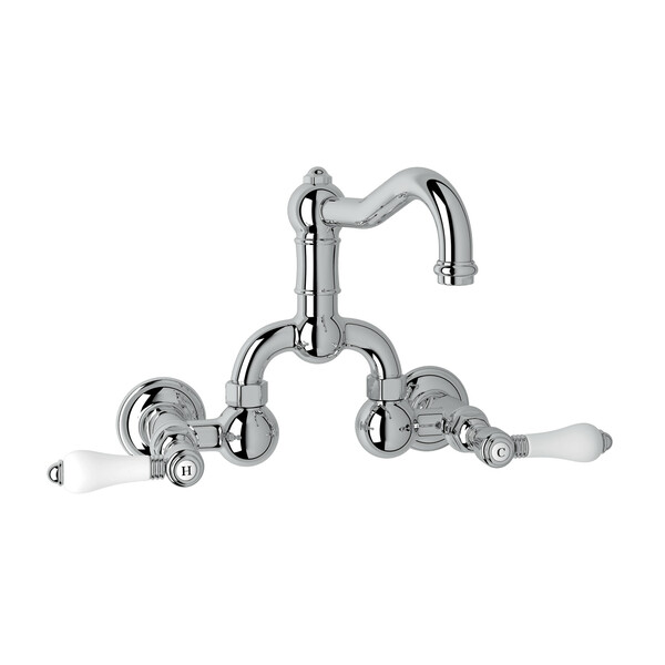 Acqui Wall Mount Bridge Bathroom Faucet - Polished Chrome with White Porcelain Lever Handle | Model Number: A1418LPAPC-2-related