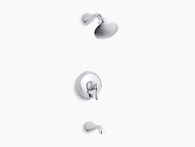 Revival®Rite-Temp® pressure-balancing bath and shower faucet trim with push-button diverter and traditional lever handle, valve not included K-T16115-4A-CP-related