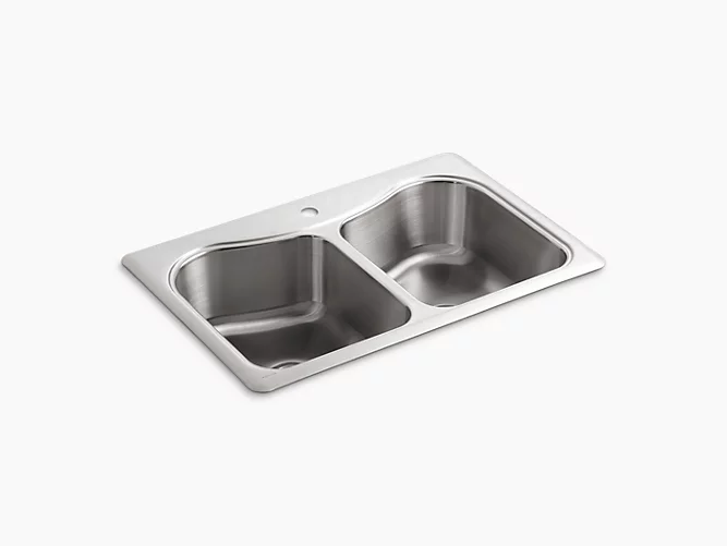 Staccato™33" x 22" x 8-5/16" top-mount double-equal bowl kitchen sink with single faucet hole K-3369-1-NA-related