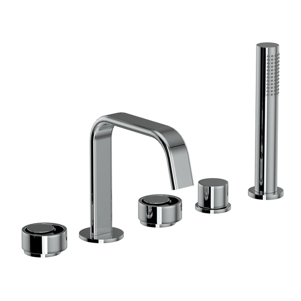 Eclissi 5-Hole Deck Mount Tub Filler - U-Spout - Polished Chrome With Circular Handle | Model Number: EC05D5IWAPC-product-view