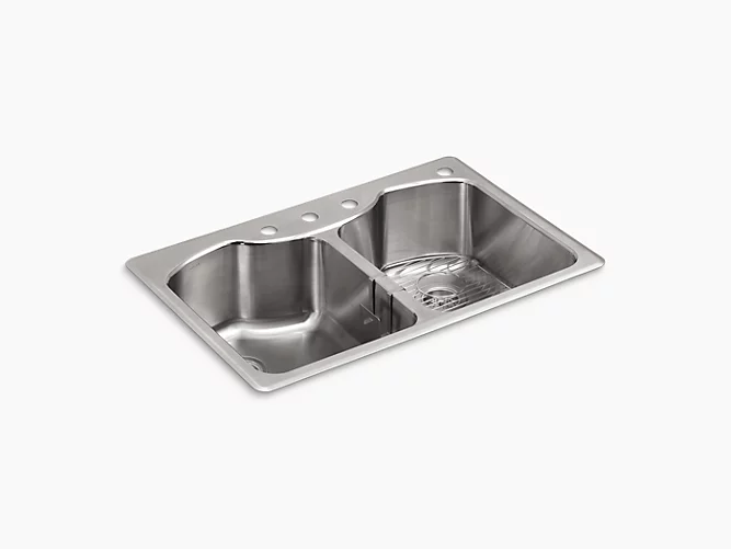 Octave®33" x 22" x 9-5/16" dual-mount double-equal stainless steel kitchen sink with four faucet holes K-3842-4-NA-related