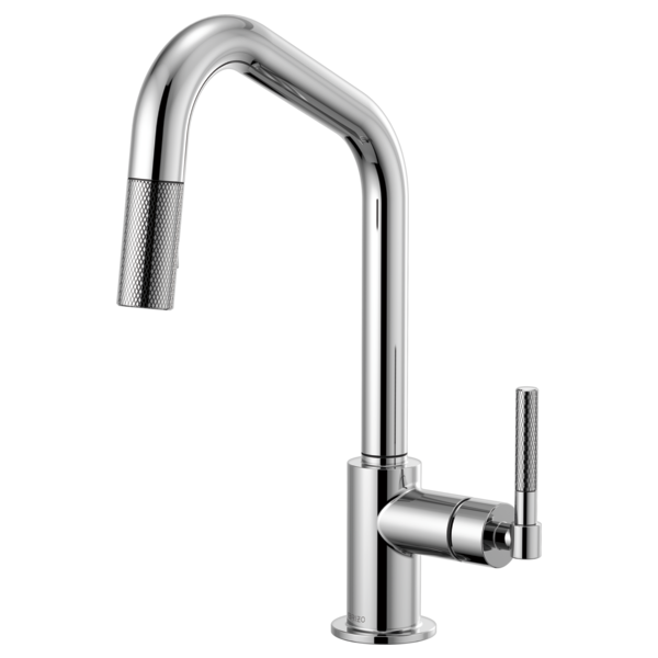 Pull-Down Faucet with Angled Spout and Knurled Handle-related