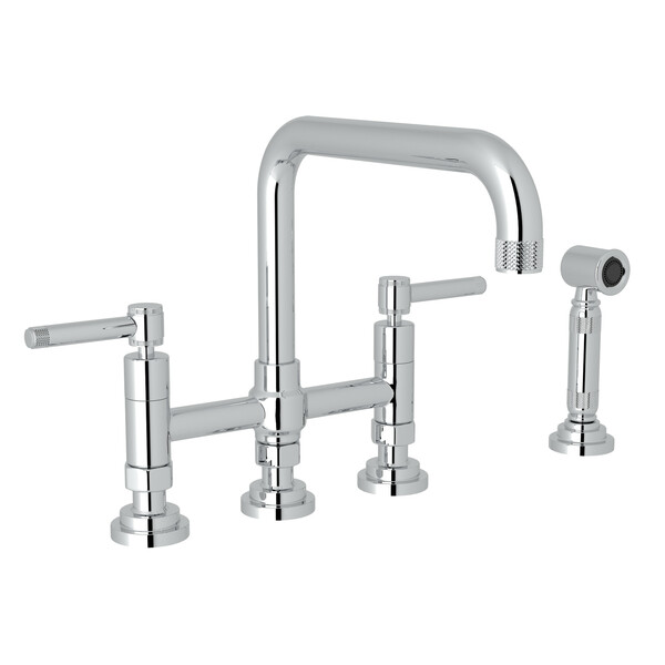 Campo Deck Mount U-Spout 3 Leg Bridge Faucet with Sidespray - Polished Chrome with Industrial Metal Lever Handle | Model Number: A3358ILWSAPC-2-related