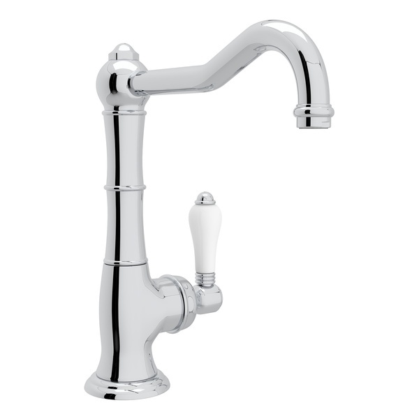 Cinquanta Single Hole Column Spout Bar and Food Prep Faucet - Polished Chrome with White Porcelain Lever Handle | Model Number: A3650/6.5LPAPC-2-related