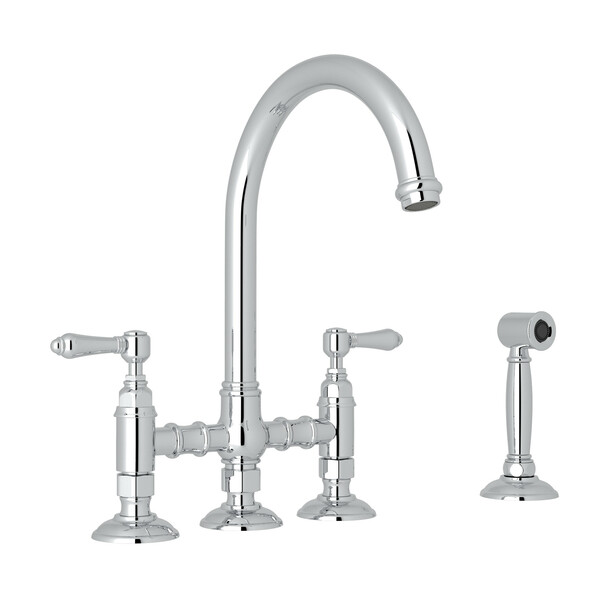 San Julio Deck Mount C-Spout 3 Leg Bridge Kitchen Faucet with Sidespray - Polished Chrome with Metal Lever Handle | Model Number: A1461LMWSAPC-2-related