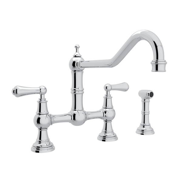 Edwardian Bridge Kitchen Faucet with Sidespray - Polished Chrome with Metal Lever Handle | Model Number: U.4764L-APC-2-related