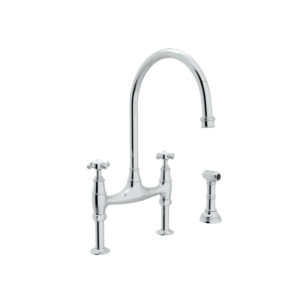 Georgian Era Bridge Kitchen Faucet with Sidespray - Polished Chrome with Cross Handle | Model Number: U.4718X-APC-2-related
