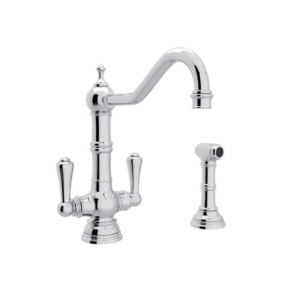 Edwardian Single Hole Kitchen Faucet with Lever Handles and Sidespray - Polished Chrome with Metal Lever Handle | Model Number: U.4766APC-2-related