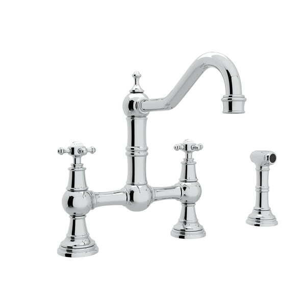 Edwardian Bridge Kitchen Faucet with Sidespray - Polished Chrome with Cross Handle | Model Number: U.4755X-APC-2-related