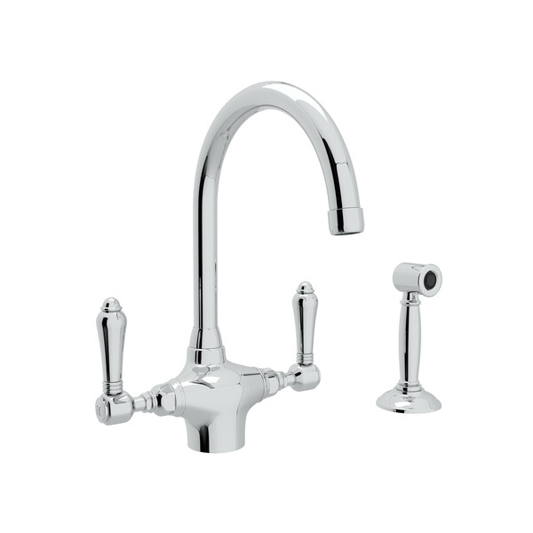 San Julio Single Hole C-Spout Kitchen Faucet with Sidespray - Polished Chrome with Metal Lever Handle | Model Number: A1676LMWSAPC-2-related