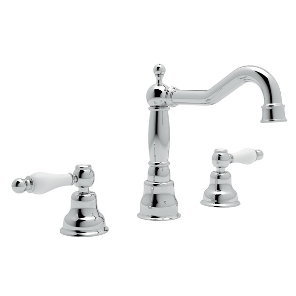 Arcana Column Spout Widespread Bathroom Faucet - Polished Chrome with Ornate White Porcelain Lever Handle | Model Number: AC107OP-APC-2-related