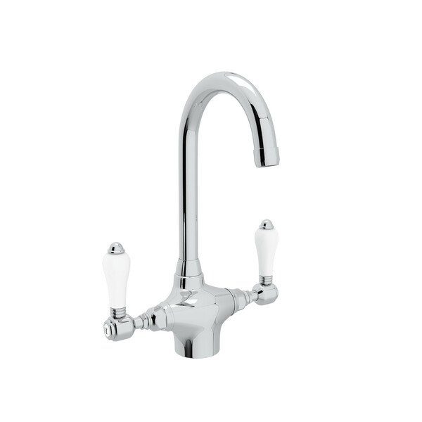 San Julio Single Hole C-Spout Bar and Food Prep Faucet - Polished Chrome with White Porcelain Lever Handle | Model Number: A1667LPAPC-2-related