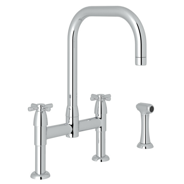 Holborn U-Spout Bridge Kitchen Faucet with Sidespray - Polished Chrome with Cross Handle | Model Number: U.4278X-APC-2-related