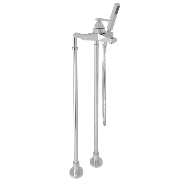 Vincent Exposed Floor Mount Tub Filler with Handshower and Floor Pillar Legs or Supply Unions - Polished Chrome with Metal Lever Handle | Model Number: AKIT3001NLVAPC-related