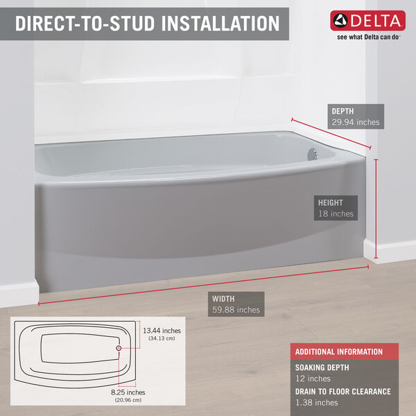 Classic 400 60" X 30" Curved Bathtub - Right Drain In High Gloss White MODEL#: 40114R-0-large
