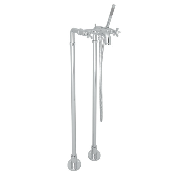 San Giovanni Exposed Floor Mount Tub Filler with Handshower and Floor Pillar Legs or Supply Unions - Polished Chrome with Five Spoke Cross Handle | Model Number: AKIT2302NXAPC-related