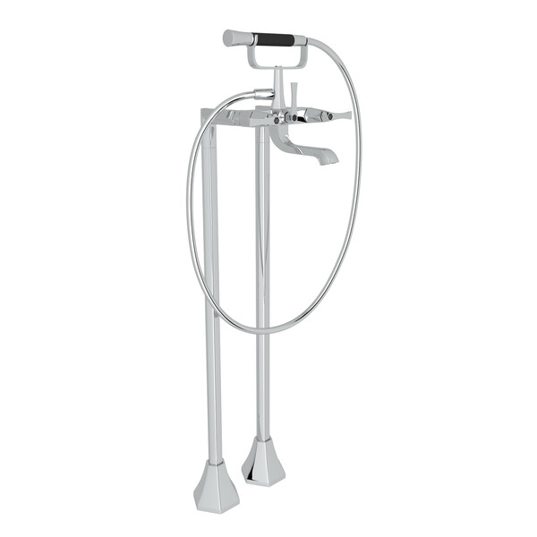 Bellia Exposed Floor Mount Tub Filler with Handshower and Floor Pillar Legs or Supply Unions - Polished Chrome with Metal Lever Handle | Model Number: BE420L-APC-related
