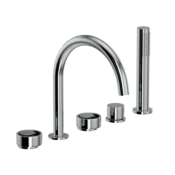 Eclissi 5-Hole Deck Mount Tub Filler - C-Spout - Polished Chrome With Circular Handle | Model Number: EC06D5IWAPC-related