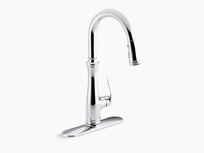 Bellera®single-hole or three-hole kitchen sink faucet with pull-down 16-3/4" spout and right-hand lever handle, DockNetik® magnetic docking system, and a 3-function sprayhead featuring Sweep® spray K-560-CP-0-large