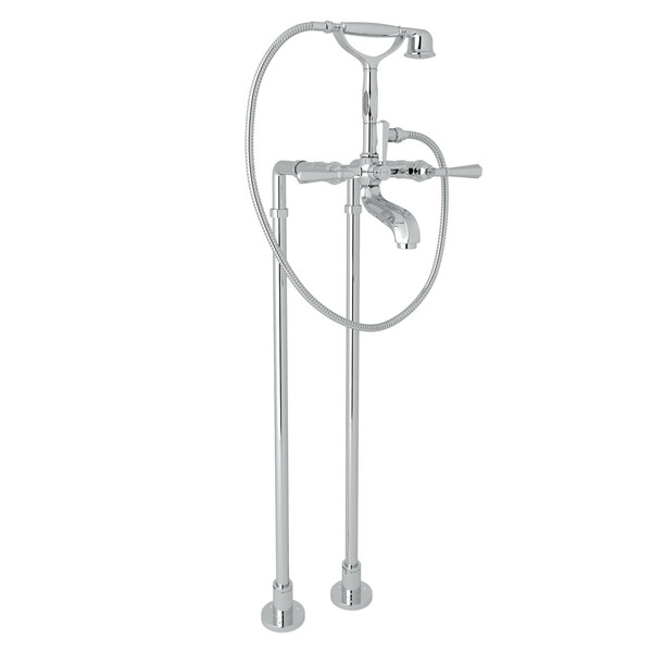 Palladian Exposed Floor Mount Tub Filler with Handshower and Floor Pillar Legs or Supply Unions - Polished Chrome with Metal Lever Handle | Model Number: AKIT1901NLMAPC-related