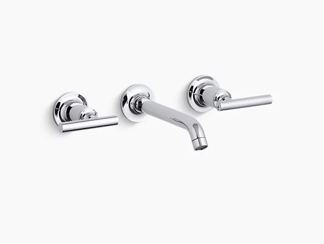 Widespread wall-mount bathroom sink faucet trim with 6-1/4" spout and lever handles, requires valve-related