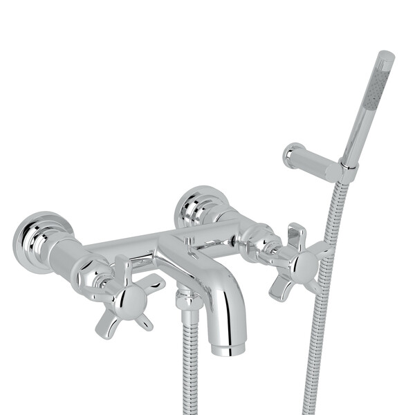 San Giovanni Wall Mount Exposed Tub Filler with Handshower - Polished Chrome with Five Spoke Cross Handle | Model Number: A2302XAPC-related