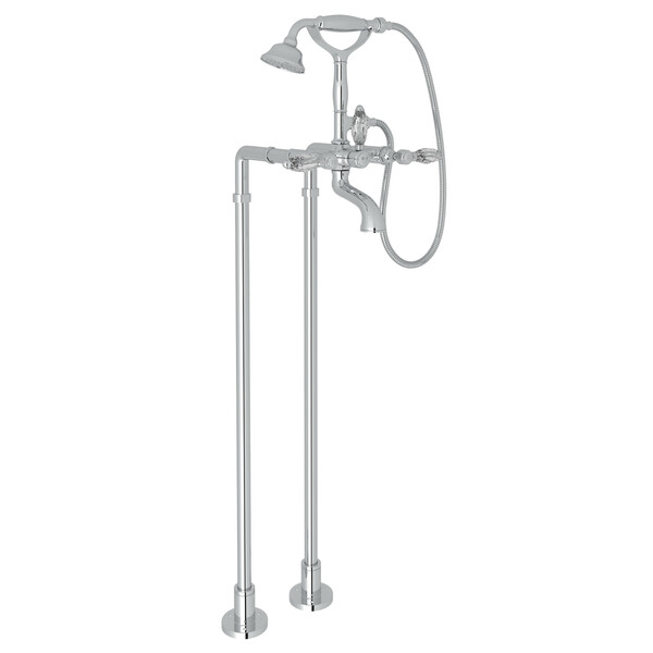 Exposed Floor Mount Tub Filler with Handshower and Floor Pillar Legs or Supply Unions - Polished Chrome with Crystal Metal Lever Handle | Model Number: AKIT1401NLCAPC-related