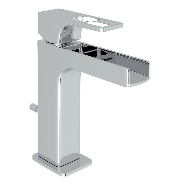Quartile Cascade Waterfall Spout Single Hole Bathroom Faucet - Polished Chrome With Metal Lever Handle | Model Number: CUC49L-APC-2-0-large