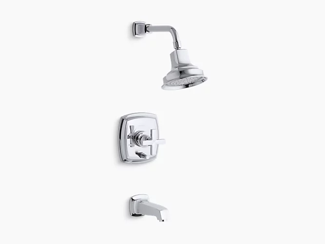Margaux®Rite-Temp® pressure-balancing bath and shower faucet trim with push-button diverter and cross handle, valve not included K-T16233-3-CP-related