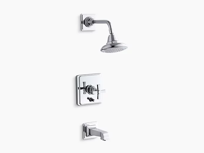 Pinstripe® PureRite-Temp® pressure-balancing bath and shower faucet trim with cross handle, valve not included K-T13133-3A-CP-related