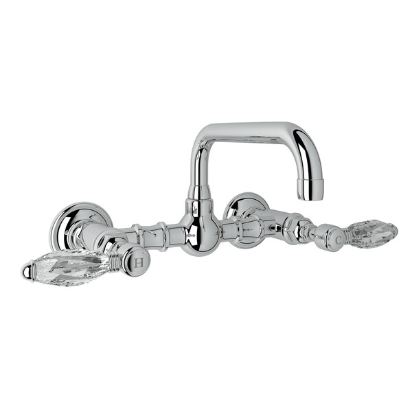 Acqui Wall Mount Bridge Bathroom Faucet - Polished Chrome with Crystal Metal Lever Handle | Model Number: A1423LCAPC-2-product-view