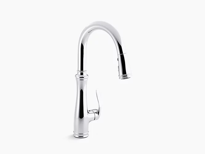Bellera®single-hole or three-hole kitchen sink faucet with pull-down 16-3/4" spout and right-hand lever handle, DockNetik® magnetic docking system, and a 3-function sprayhead featuring Sweep® spray K-560-CP-product-view