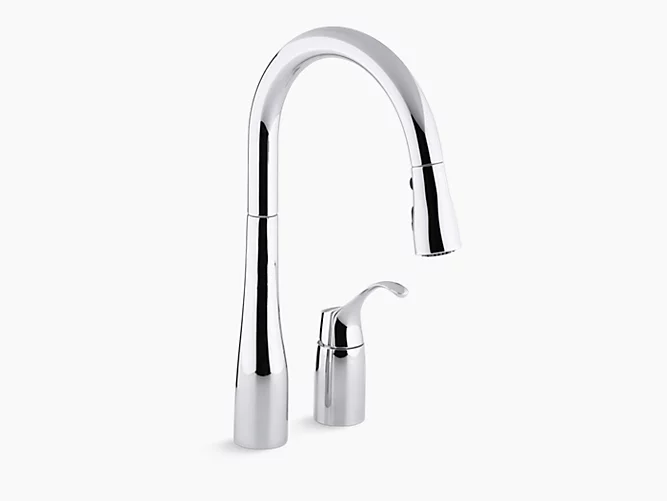 Simplice®two-hole kitchen sink faucet with 16-1/8" pull-down swing spout, DockNetik® magnetic docking system, and a 3-function sprayhead featuring Sweep™ spray K-647-CP-related