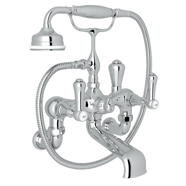 Georgian Era Exposed Wall Mount Tub Filler with Handshower - Polished Chrome with White Porcelain Lever Handle | Model Number: U.3006LSP/1-APC-related