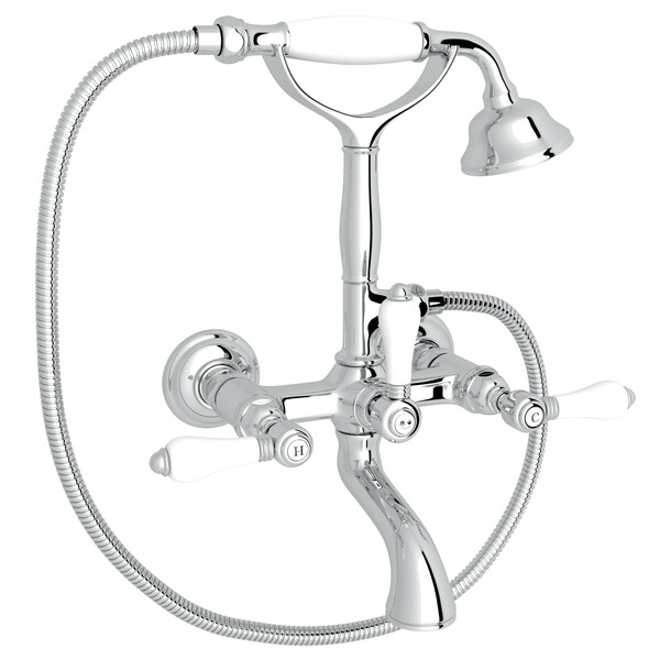 Exposed Wall Mount Tub Filler with Handshower - Polished Chrome with White Porcelain Lever Handle | Model Number: A1401LPAPC-related