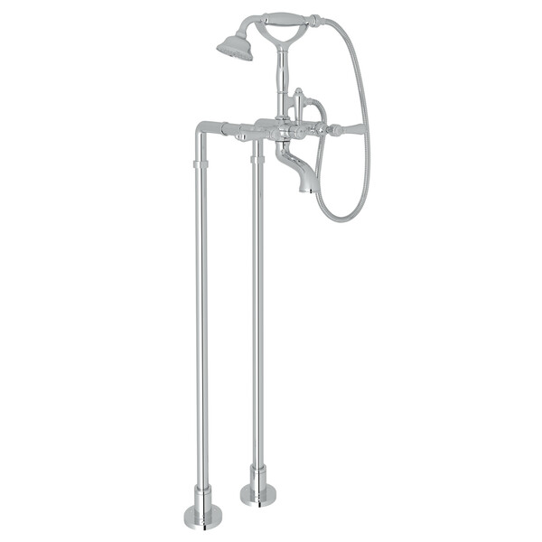 Exposed Floor Mount Tub Filler with Handshower and Floor Pillar Legs or Supply Unions - Polished Chrome with Metal Lever Handle | Model Number: AKIT1401NLMAPC-related