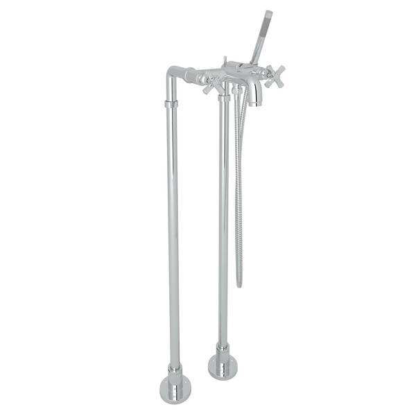 San Giovanni Exposed Floor Mount Tub Filler with Handshower and Floor Pillar Legs or Supply Unions - Polished Chrome with Cross Handle | Model Number: AKIT2302NXMAPC-related