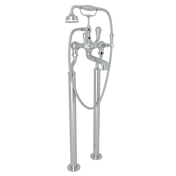 Georgian Era Exposed Floor Mount Tub Filler with Handshower - Polished Chrome with White Porcelain Lever Handle | Model Number: U.3012LSP/1-APC-related