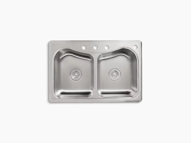 Staccato™33" x 22" x 8-5/16" top-mount double-equal bowl kitchen sink with 4 faucet holes K-3369-4-NA-0-large