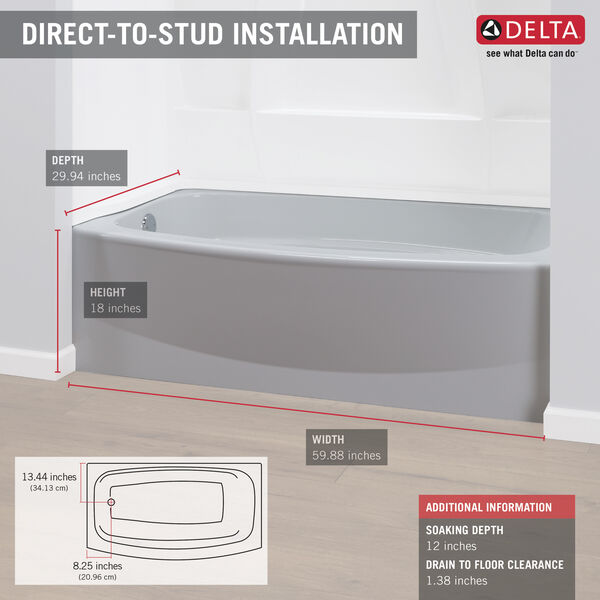 Classic 400 60" X 30" Curved Bathtub - Left Drain In High Gloss White MODEL#: 40114L-0-large