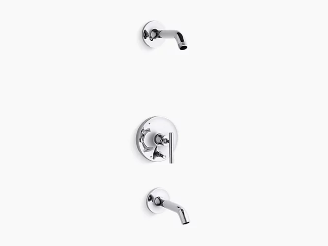 Purist®Rite-Temp® bath and shower trim set with push-button diverter and lever handle, less showerhead K-T14420-4L-CP-related